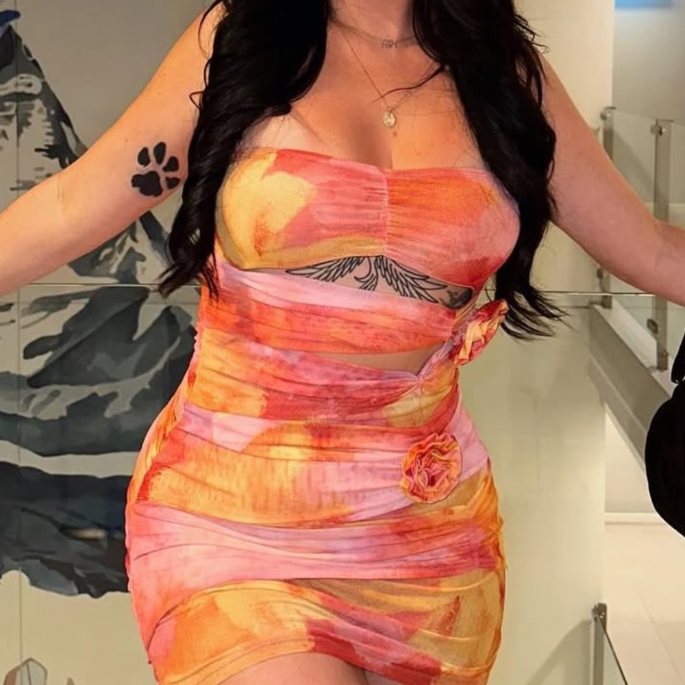 Vibrant Pink and Orange Strapless Dress